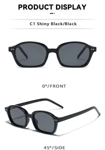 Presentación profesional de gafas de sol ovaladas pequeñas con montura negra brillante