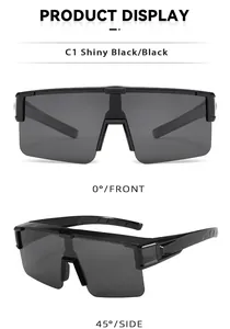 Detailed front and 45 degree side views of ultra-light black polarized cycling sunglasses