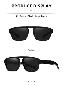 Detailed positive and 45-degree side views of black business double-beam sunglasses