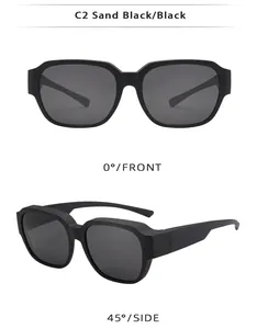 Viste dettagliate frontali e laterali di occhiali da sole neri opachi alla moda.