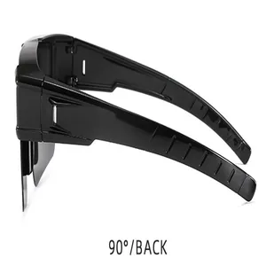 90-degree back view of lightweight black polarized semi-rimless sunglasses for cycling
