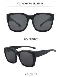 Detail view showing 0 and 45 degree angles of classic matte black TR polarized sunglasses.
