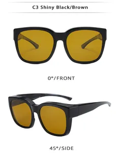 Shiny black TR fit-over polarized sunglasses with brown lenses, front and side view detail