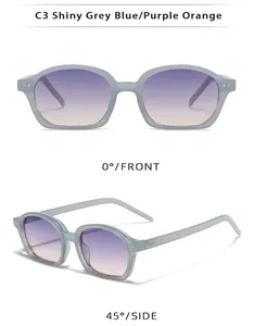 Gafas de sol ovaladas pequeñas y modernas con montura gris azulada y lentes degradadas