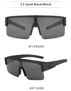 Front and side views of professional matte black semi-rimless polarized cycling sunglasses