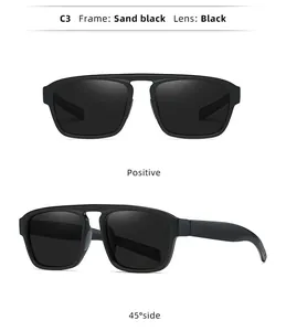 Detailed views of sand black double-bridge sunglasses for men from multiple angles