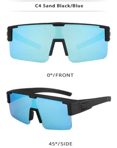 Polarized sports sunglasses with blue mirror lenses and black TR frame for cycling