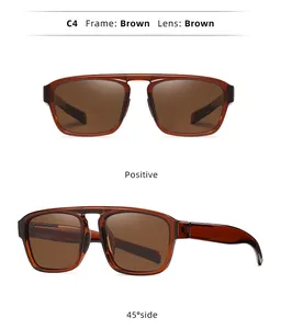 Detailed views showing the front and 45-degree side angles of brown double-bridge sunglasses