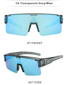 Detail of ultra-light TR half-frame polarized sunglasses from front and side angles