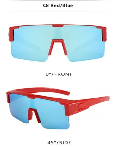 Detail views of lightweight TR sports sunglasses in red and blue polarized lenses