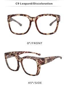 Detailed view of leopard print TR polarized sunglasses from front and side angles