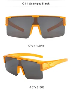 Front and side view of orange polarized sports sunglasses for outdoor cycling activities.