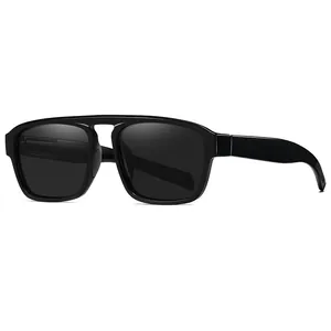 Stylish men's double-bridge square sunglasses in classic black for business and casual wear
