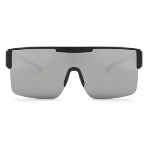 Occhiali da sole polarizzati oversize futuristici da uomo con lenti a specchio argento