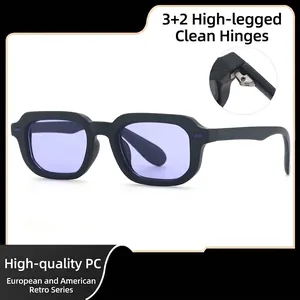Gafas de Sol Unisex Retro Montura Cuadrada Protección UV400 Lente de PC Moda de Diseñador Con Decoración de Clavos de Arroz