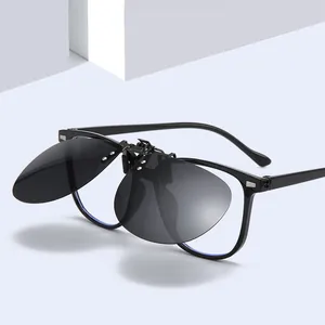 Polarized Clip On Sunglasses For Men Women Flip Up Driving Glasses TAC Lens UV400 Anti Glare Night Vision Photochromic Toad Square Frame Accessories