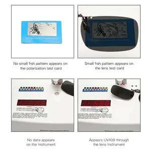 Polarized clip-on sunglasses with UV400 test demonstration showing lens performance