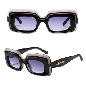 Retro Y2K rectangular sunglasses with gradient purple lenses and dual-tone frames