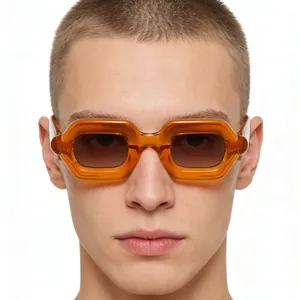 Stylish retro Y2K thick orange hexagonal frame sunglasses for trendy party and street fashion