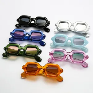 Retro Y2K thick bubble frame sunglasses in vibrant colors for trendy party eyewear
