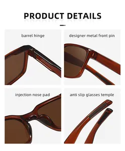 Detailed views of amber cycling sunglasses showing hinge, nose pads and anti-slip temples.