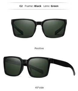 Outdoor cycling sunglasses with black square frame and green lenses detail view