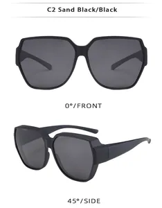 Occhiali da sole polarizzati oversize nero sabbia, mostrati con vista frontale e laterale.