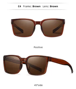 Detail view of brown square sunglasses showing front and 45-degree side angles.