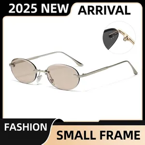 Gafas de Sol Ovaladas Sin Marco Retro Y2K Para Mujer Gafas de Sol de Metal de Moda Personalizadas de Gama Alta UV400