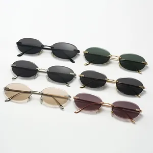 Elegantes gafas de sol ovaladas sin montura Y2K para mujer en varios colores de moda