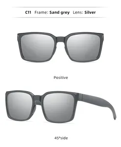 Detail view of sand grey cycling sunglasses with silver lenses at 45-degree angle.
