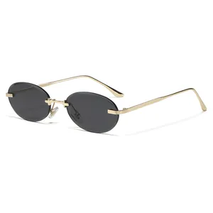 Gafas de sol ovaladas sin montura estilo Y2K para mujer con elegantes patillas doradas