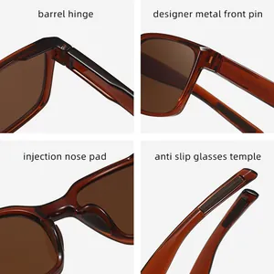 Detailed view of stylish cycling sunglasses featuring brown frames and anti-slip temples.