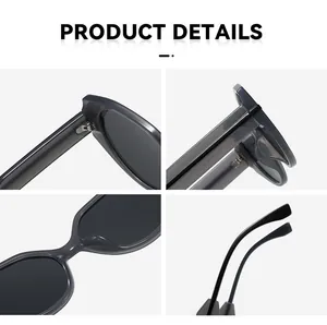 Détails en gros plan de lunettes de soleil polygonales en gris fumé translucide