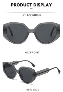 Vues détaillées de lunettes de soleil grises surdimensionnées sous divers angles
