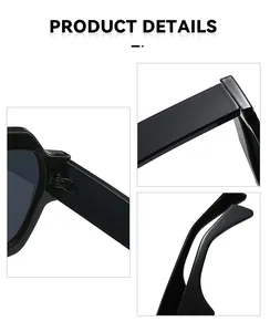 Close-up view showing the durable hinges and sleek temples of black square sunglasses