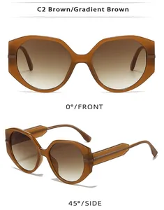 Lunettes de soleil oversize polygonales brunes avec verres dégradés, vues de face et de côté