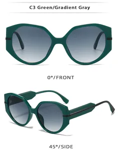 Lunettes de soleil oversize vertes avec verres dégradés gris vues sous deux angles