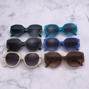 Lunettes de soleil rondes polygonales surdimensionnées pour femmes en six couleurs avec UV