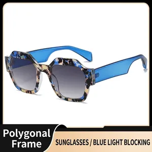 Women's Trendy Polygon Square Frame Sunglasses UV400 Protection PC Material High-End Geometric Sun Glasses Anti-Blue Eyewear
