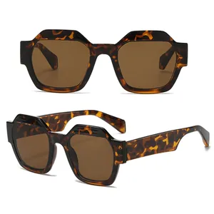 Oversized polygonal tortoiseshell sunglasses with brown lenses for women UV protection