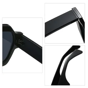 Detailed views of stylish black oversized square sunglasses with premium UV protection