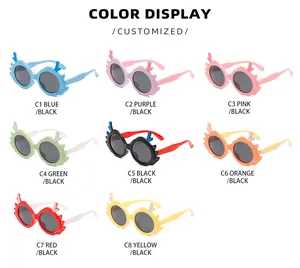 Overview of cartoon dragon horn kids sunglasses available in 8 vibrant colors