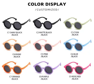 A variety of round polarized sunglasses for children in nine different soft colors