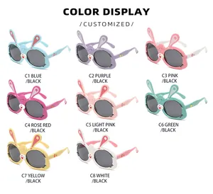 Cute rabbit-shaped cartoon sunglasses for girls available in 8 vibrant color options