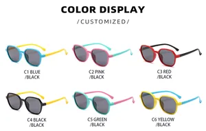 Detailed color display of children's polarized polygon sunglasses in six vibrant options