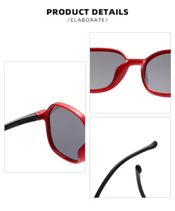 Detailed macro view of kids polarized sunglasses showing red silicone frame and hinges