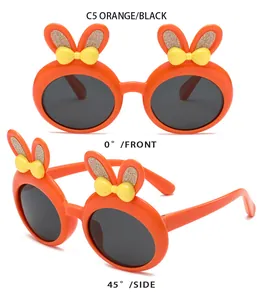 Cute orange bunny ear sunglasses for kids with yellow bow accents and polarized lenses