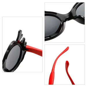 Cute dragon horn children's sunglasses with UV protection in stylish black and red finish