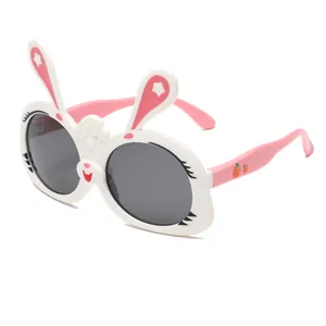 Cute pink and white cartoon rabbit children sunglasses made of durable TPEE soft silicone
